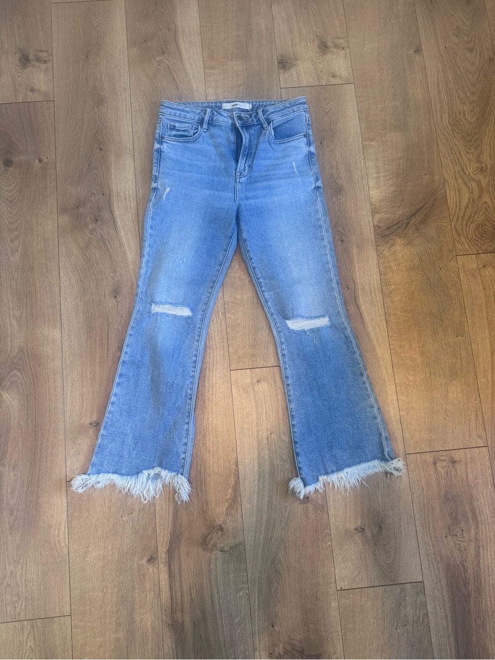 HIDDEN Frayed Hem Light Blue Flare Jeans